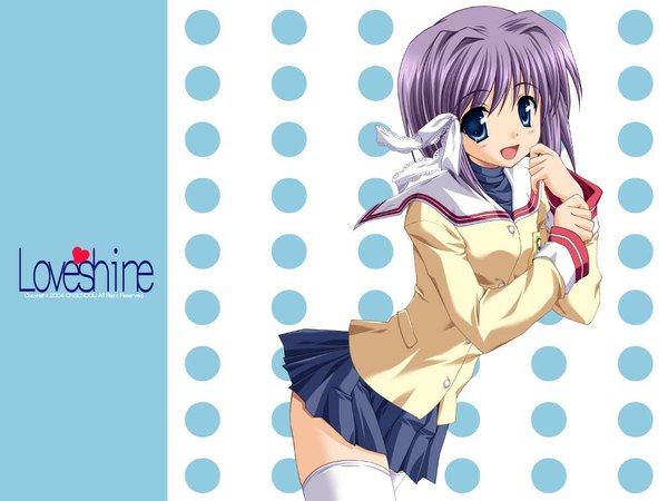 Anime picture 1024x768 with clannad key (studio) fujibayashi ryou purple hair wallpaper zettai ryouiki thighhighs uniform school uniform