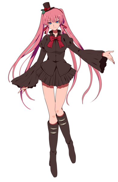 Anime picture 650x1000 with original harano single long hair tall image looking at viewer blue eyes twintails pink hair transparent background girl dress hat boots