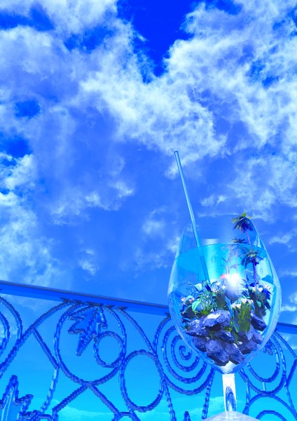 Аниме картинка 848x1199 с оригинальное изображение y-k высокое изображение небо облако (облака) пейзаж растение (растения) дерево (деревья) вода пальма