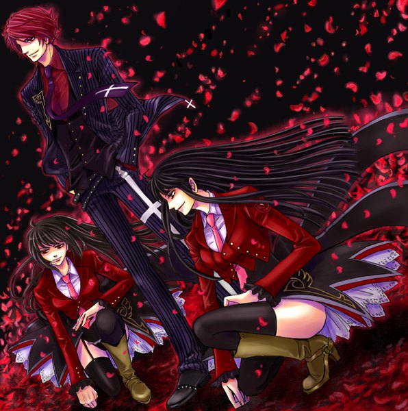 Anime picture 1270x1280 with umineko no naku koro ni ushiromiya battler lucifer belphegor tall image red hair petals necktie