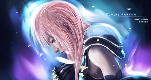 Anime picture 1100x583 with final fantasy final fantasy xiii square enix lightning farron igeerr single long hair wide image pink hair eyes closed profile lips realistic inscription coloring light girl