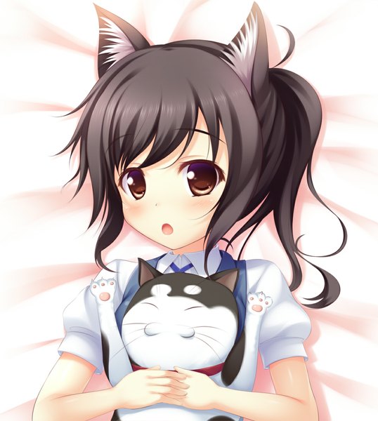 Anime picture 1000x1116 with tari tari p.a. works sakai wakana psyche3313 single tall image looking at viewer blush short hair open mouth black hair brown eyes animal ears ponytail cat ears girl animal cat