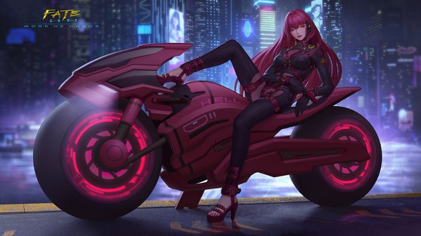 Anime picture 3555x2000 with fate (series) fate/grand order fate/extra fate/extra ccc cyberpunk 2077 scathach (fate) (all) scathach (fate) ishtar (fate) sesshouin kiara chaos (pixiv3726393) single long hair looking at viewer fringe highres breasts hair between eyes red eyes wide image large breasts