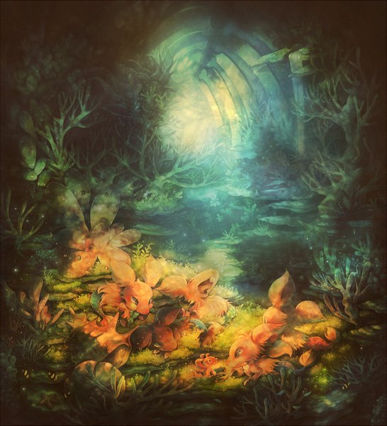 Anime picture 1200x1319 with original sui (petit comet) tall image underwater plant (plants) animal water fox