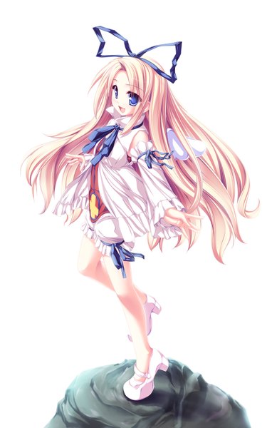 Anime picture 1052x1682 with disgaea flonne tenmaso long hair tall image blue eyes simple background blonde hair white background girl bow ribbon (ribbons) hair bow detached sleeves