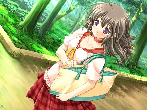 Anime picture 1024x768 with kegasareta natsu (game) brown hair purple eyes game cg girl