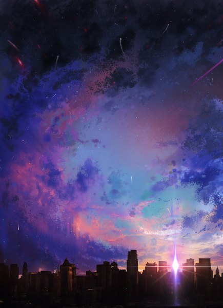 Anime picture 3198x4404 with kimi no na wa xiaopaopao tall image highres absurdres sky cloud (clouds) glowing no people building (buildings) star (stars)