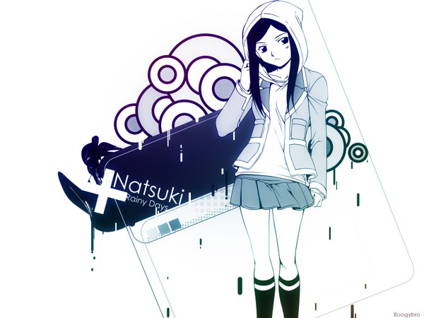 Anime picture 1600x1200 with mai hime sunrise (studio) kuga natsuki black hair monochrome skirt hood knee socks