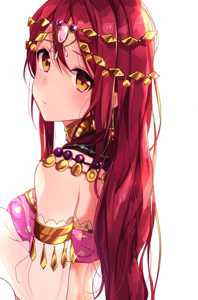 Anime picture 1800x2715 with love live! sunshine!! love live! school idol festival sunrise (studio) love live! sakurauchi riko goroo (eneosu) single long hair tall image looking at viewer blush fringe highres simple background hair between eyes standing white background yellow eyes payot upper body