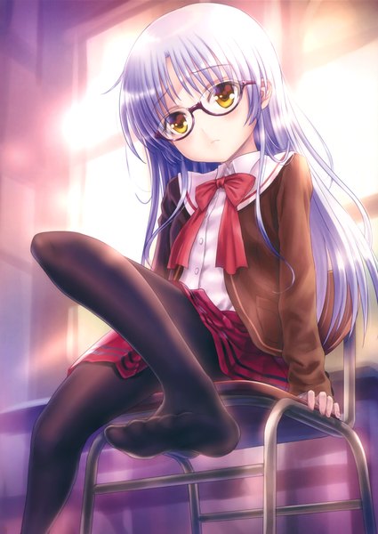 Anime picture 2339x3300 with angel beats! key (studio) tachibana kanade goto p single long hair tall image looking at viewer highres sitting yellow eyes silver hair scan loli legs pov feet girl skirt uniform school uniform