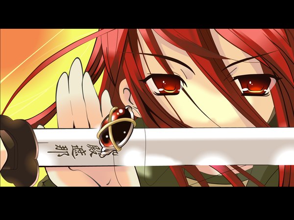 Anime picture 1600x1200 with shakugan no shana j.c. staff shana alastor highres red hair wallpaper vector parody sword