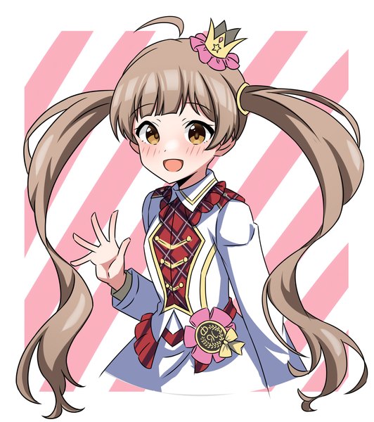 Anime picture 5512x6219 with idolmaster idolmaster million live! hakozaki serika zaza (zahaoming) single long hair tall image blush highres open mouth brown hair twintails brown eyes looking away absurdres upper body ahoge :d border waving