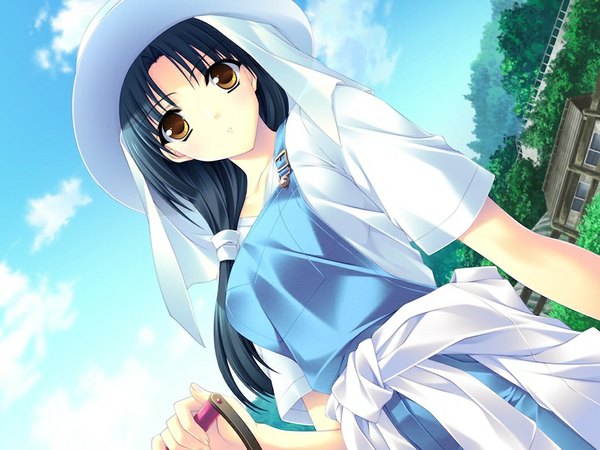 Anime picture 1024x768 with sakura bitmap (game) long hair black hair yellow eyes game cg girl