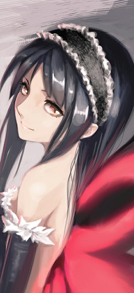 Anime picture 458x1000 with accel world sunrise (studio) kuroyukihime lamchun (2006) single long hair tall image looking at viewer fringe breasts black hair smile brown eyes light smile bare back insect wings butterfly wings girl dress gloves
