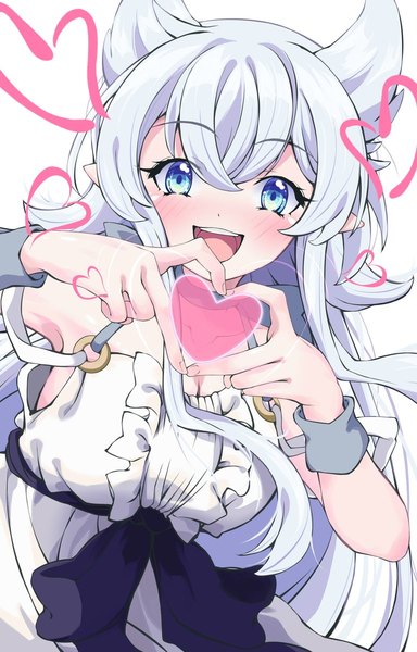 Anime picture 768x1200 with lv2 kara cheat datta moto yuusha kouho no mattari isekai life j.c. staff fenrys fearinota single long hair tall image looking at viewer blush fringe open mouth blue eyes simple background hair between eyes white background animal ears silver hair :d pointy ears extra ears