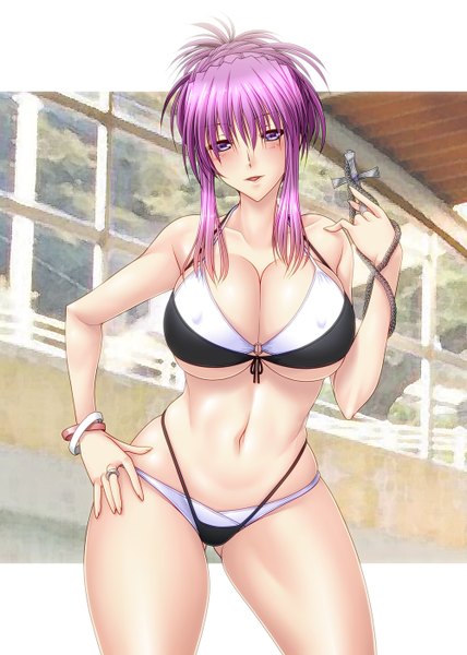 Anime picture 1000x1400 with sister princess zexcs chikage (sister princess) ayato single tall image looking at viewer blush short hair breasts open mouth light erotic large breasts purple eyes purple hair girl navel swimsuit bikini bracelet