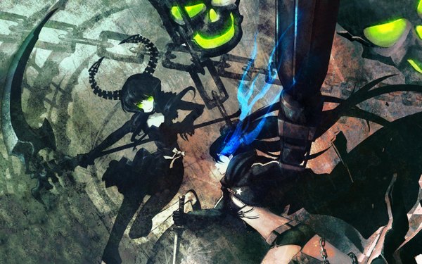 Anime picture 2585x1616 with black rock shooter black rock shooter (character) dead master huke highres wide image twintails girl