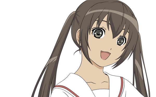 Anime picture 2560x1600 with minami-ke minami kana single looking at viewer highres open mouth brown hair wide image twintails brown eyes payot :d transparent background vector girl