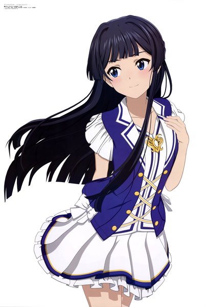 Anime picture 6059x9031 with idolmaster idolmaster million live! megami magazine mogami shizuka single long hair tall image blush fringe highres blue eyes black hair simple background white background looking away absurdres blunt bangs light smile scan official art