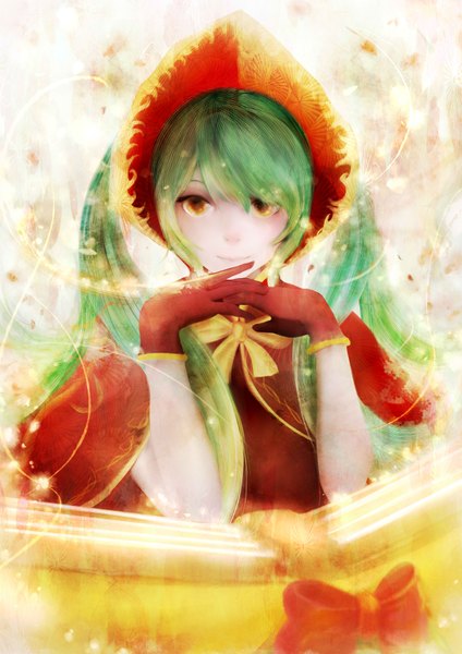 Anime picture 2480x3507 with league of legends sona buvelle zhang xiao bo single long hair tall image looking at viewer highres twintails brown eyes green hair revision girl gloves bow red gloves kokoshnik