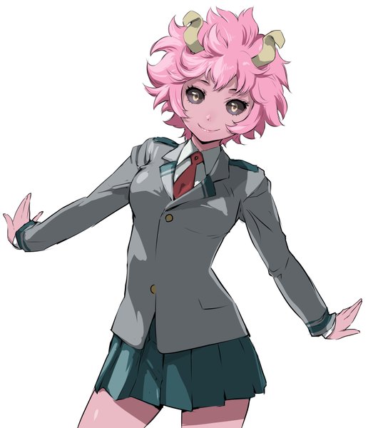 Anime picture 3272x3804 with boku no hero academia studio bones ashido mina enami katsumi single tall image looking at viewer highres short hair simple background smile white background yellow eyes pink hair absurdres horn (horns) spread arms black sclera pink skin girl