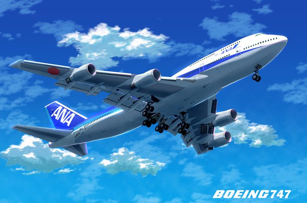 Anime picture 1920x1275 with original aspica highres sky cloud (clouds) inscription no people aircraft airplane boeing 747