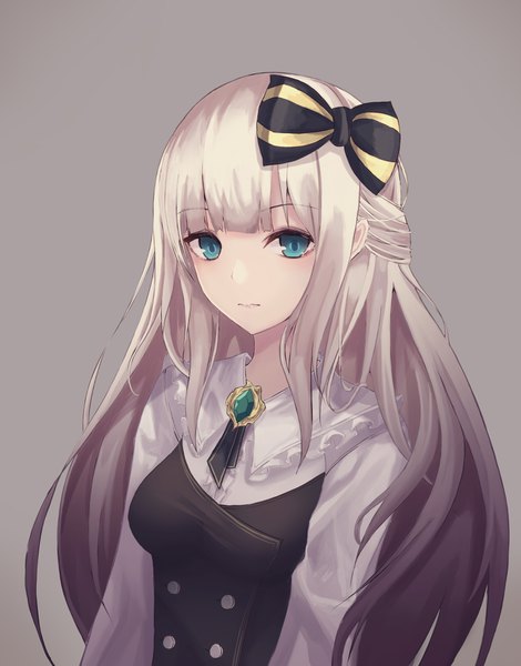 Anime-Bild 2980x3800 mit original cup6542 single long hair tall image looking at viewer fringe highres simple background payot upper body white hair blunt bangs aqua eyes grey background portrait gradient hair girl bow hair bow