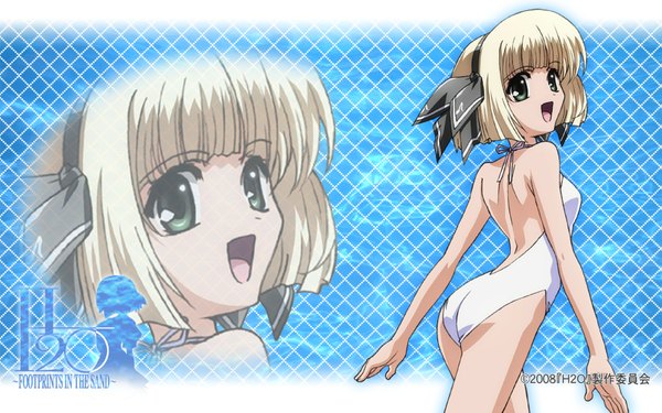 Anime picture 1680x1050 with h2o footprints in the sand zexcs otoha light erotic wide image ass looking back zoom layer swimsuit