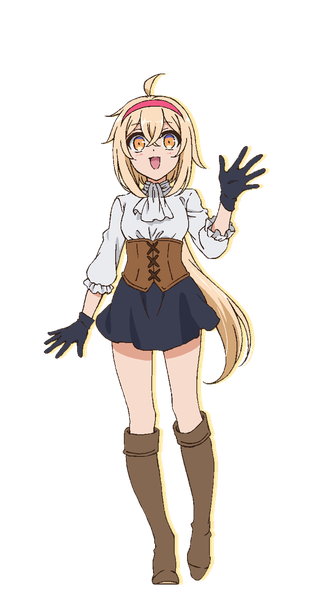 Anime picture 850x1600 with dekoboko majo no oyako jijou alissa (dekoboko majo no oyako jijou) single long hair tall image looking at viewer fringe open mouth blonde hair hair between eyes standing yellow eyes full body ahoge :d official art low ponytail transparent background waving girl
