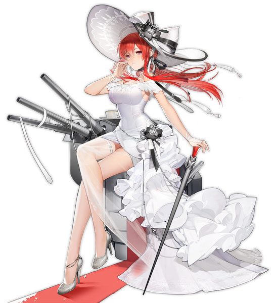 Anime picture 929x1024 with azur lane monarch (azur lane) monarch (simple white grandeur) (azur lane) liduke single long hair tall image looking at viewer blush fringe breasts hair between eyes large breasts sitting purple eyes payot full body red hair parted lips arm up