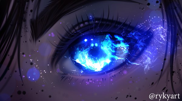 Anime picture 1370x765 with original ryky single looking at viewer wide image signed twitter username reflection close-up eyebrows girl eye