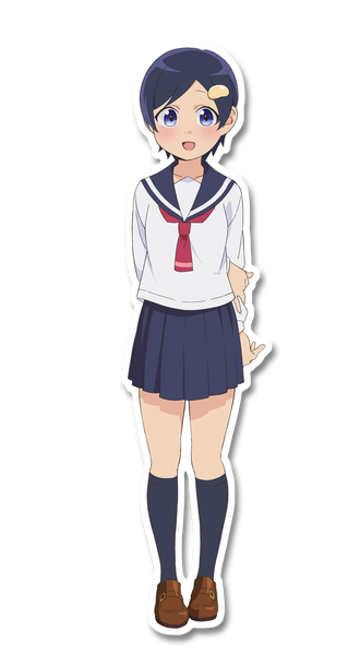Anime picture 1100x2000 with yatogame-chan kansatsu nikki jin toshika hayasaka satsuki single tall image looking at viewer blush fringe short hair open mouth blue eyes smile standing blue hair full body long sleeves :d pleated skirt official art hands behind back