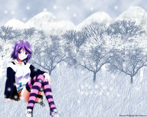 Anime picture 1024x819 with rosario+vampire shirayuki mizore snowing winter snow tagme