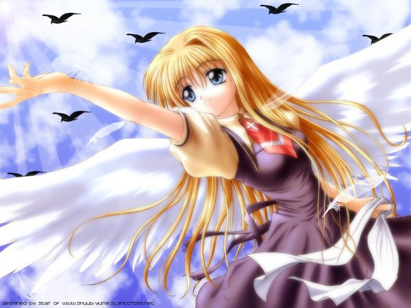 Anime picture 1024x768 with air key (studio) kamio misuzu r (artist) girl wings
