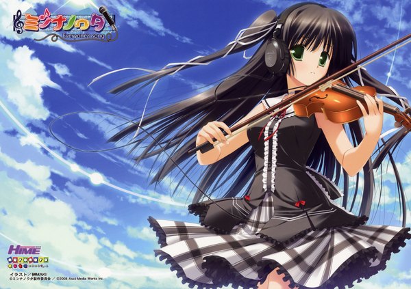 Anime picture 2666x1880 with minna no uta kugenuma ayane highres sky skirt headphones violin bow (instrument)