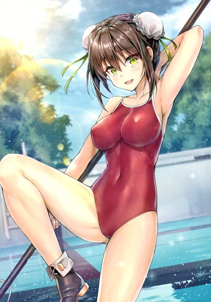 Anime picture 4550x6514 with fate (series) fate/grand order qin liangyu (fate) kotatsu (kotatsu358) single tall image looking at viewer blush fringe highres short hair breasts open mouth light erotic hair between eyes brown hair large breasts standing green eyes payot