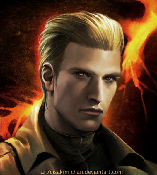 Anime picture 1024x1146 with resident evil 5 albert wesker sakimichan single tall image short hair blonde hair signed yellow eyes realistic boy