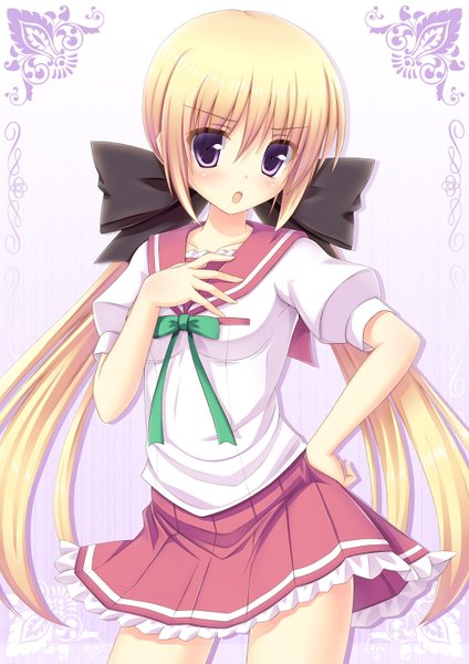 Anime picture 1024x1448 with original ichiroku single long hair tall image blonde hair purple eyes twintails girl uniform school uniform