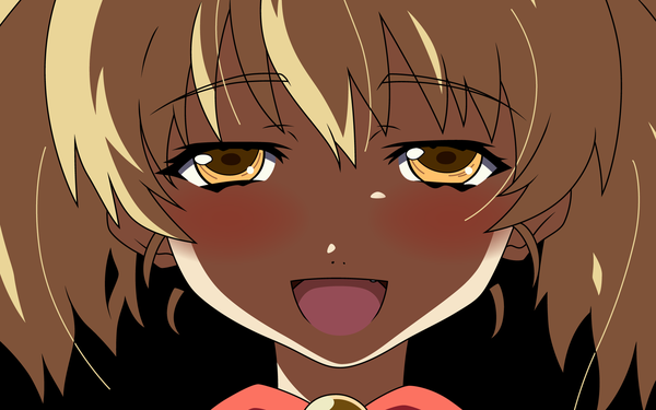 Anime picture 1920x1200 with yuuwaku mikuni miku single looking at viewer blush highres short hair open mouth simple background blonde hair wide image yellow eyes black background close-up face vector girl