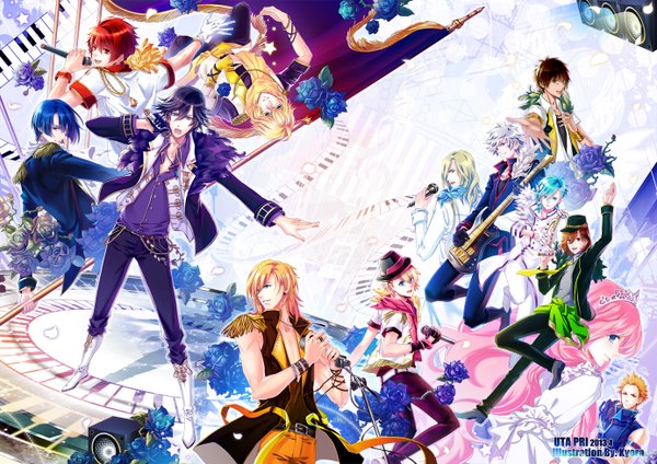 Anime picture 1384x980 with uta no prince-sama a-1 pictures jinguji ren hijirikawa masato ichinose tokiya ittoki otoya kurusu shou shinomiya natsuki mikaze ai kurosaki ranmaru kotobuki reiji camus aijima cecil tsukimiya ringo hiyuga ryuuya stells long hair short hair blue eyes blonde hair