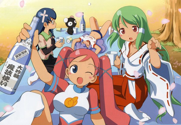 Anime picture 2975x2064 with doki doki majo shinpan highres japanese clothes scan drunk picnic girl uniform gym uniform buruma