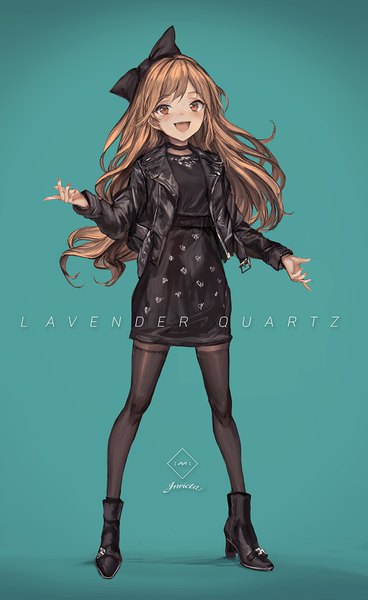 Anime picture 1000x1628 with original lm7 (op-center) single long hair tall image looking at viewer blush fringe open mouth simple background smile brown hair standing full body long sleeves nail polish :d inscription open clothes orange eyes