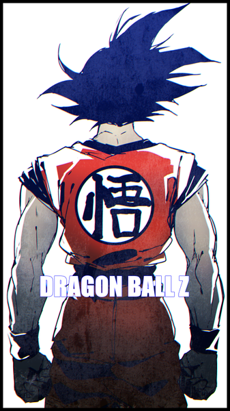 Anime-Bild 495x880 mit dragon ball dragon ball z son goku pizaya single tall image short hair black hair simple background white background from behind copyright name border muscle boy fist