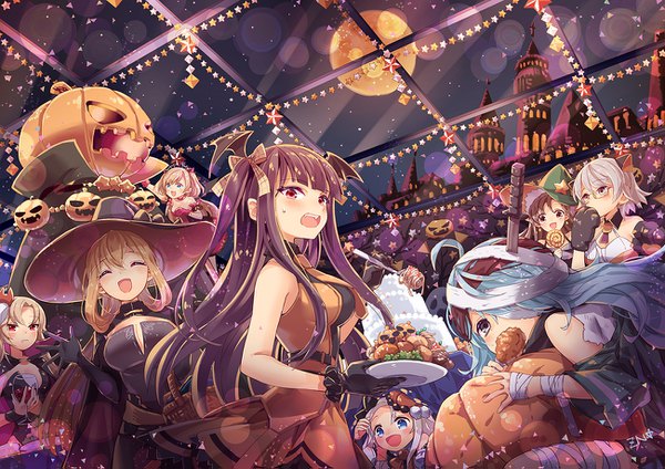 Anime picture 1300x919 with girls frontline wa2000 (girls frontline) m1903 springfield (girls frontline) g11 (girls frontline) vector (girls frontline) mk23 (girls frontline) mp5 (girls frontline) type 64 (girls frontline) m1919 (girls frontline) zenyu long hair looking at viewer fringe short hair open mouth blue eyes blonde hair hair between eyes red eyes brown hair