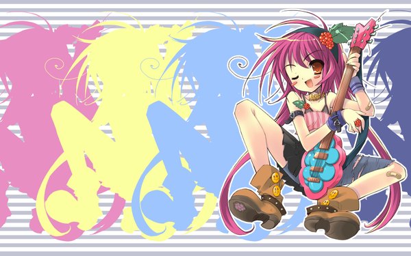 Anime picture 1920x1200 with itou noiji highres wide image pink hair boots guitar