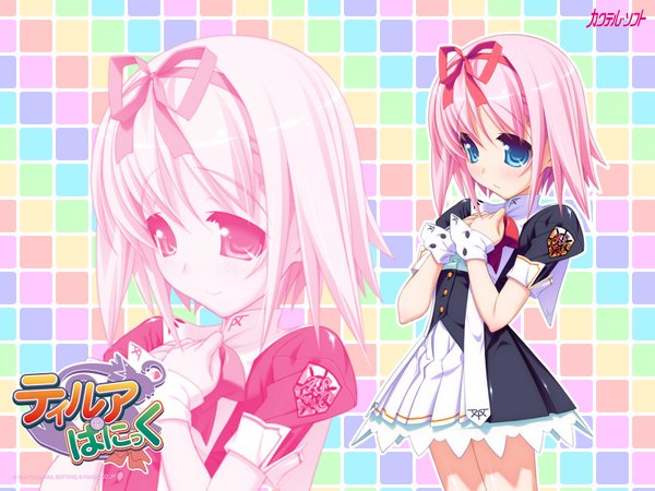 Anime picture 1600x1200 with thirua panic (game) highres pink hair uniform ribbon (ribbons)