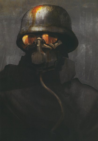 Anime picture 2428x3481 with tagme (character) huke single tall image highres scan boy mask helmet gas mask