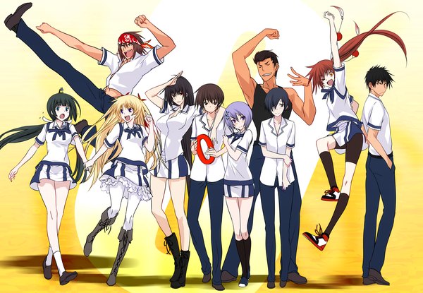 Anime picture 1500x1039 with maji de watashi ni koi shinasai! kawakami momoyo mayuzumi yukie christiane friedrich shiina miyako kawakami kazuko naoe yamato kazama shoichi morooka takuya shimazu gakuto tadakatsu minamoto wagi (artist) long hair blush short hair open mouth blue eyes black hair blonde hair smile