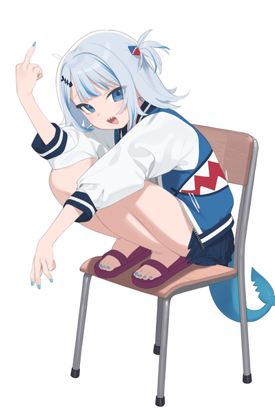 Anime picture 2500x3760 with virtual youtuber hololive hololive english gawr gura kaniman single tall image looking at viewer highres short hair open mouth blue eyes simple background white background silver hair full body tail nail polish :d open jacket
