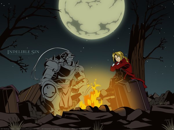 Anime picture 1600x1200 with fullmetal alchemist studio bones edward elric alphonse elric tama-neko moon